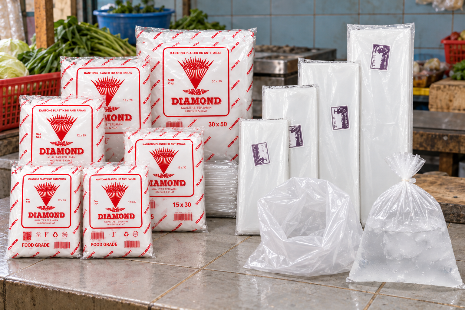 Ilustrasi Plastik PE & HD beserta contoh pemakaiannya di meja packing